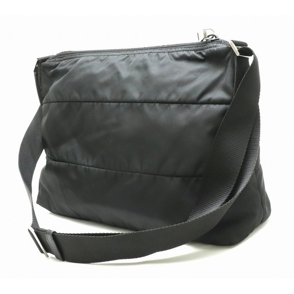 Prada Nero Diagonal Black Leather Nylon Shoulder Bag - Picture 1 of 9
